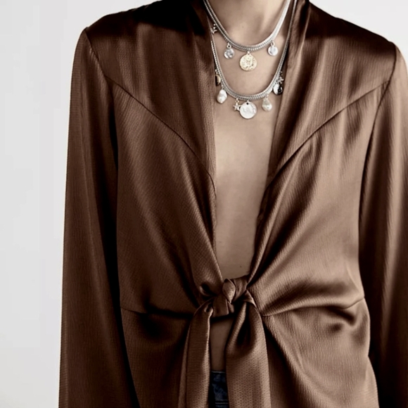 Free People Harley Tunic Brown Doe Eyes Wrap Top size Medium - Picture 3 of 10